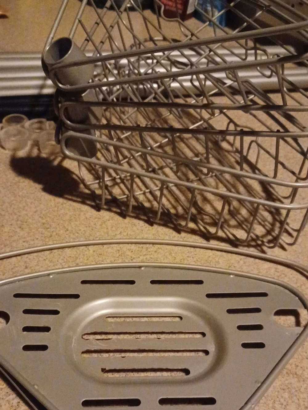 >  Mainstays Satin Nickel Shower Caddy Tension Rod with Silver Finish